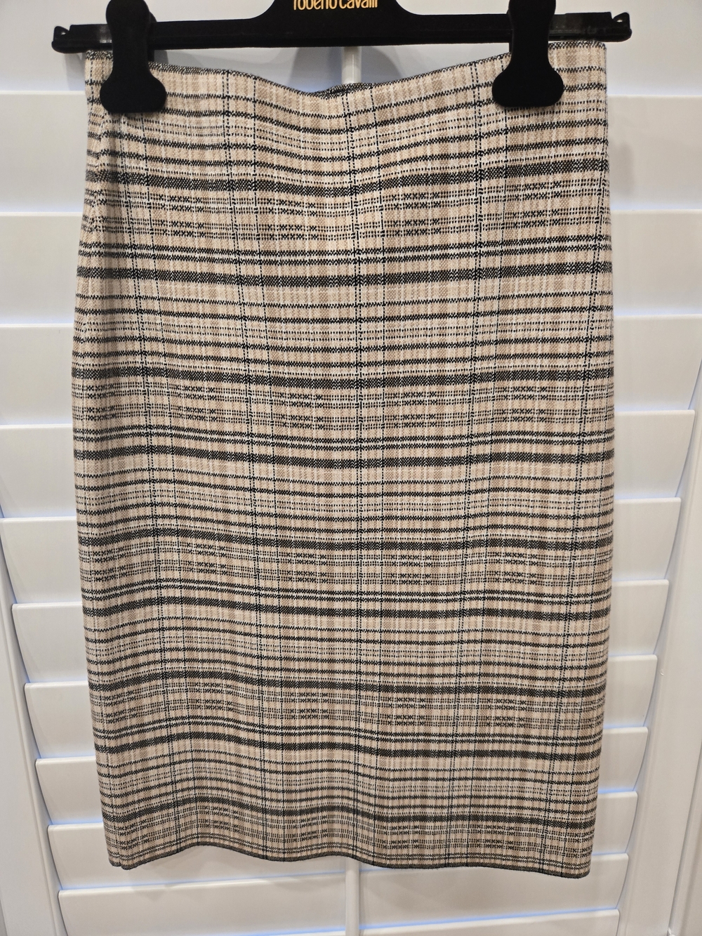 THEORY Beige and Black Plaid Pencil Skirt